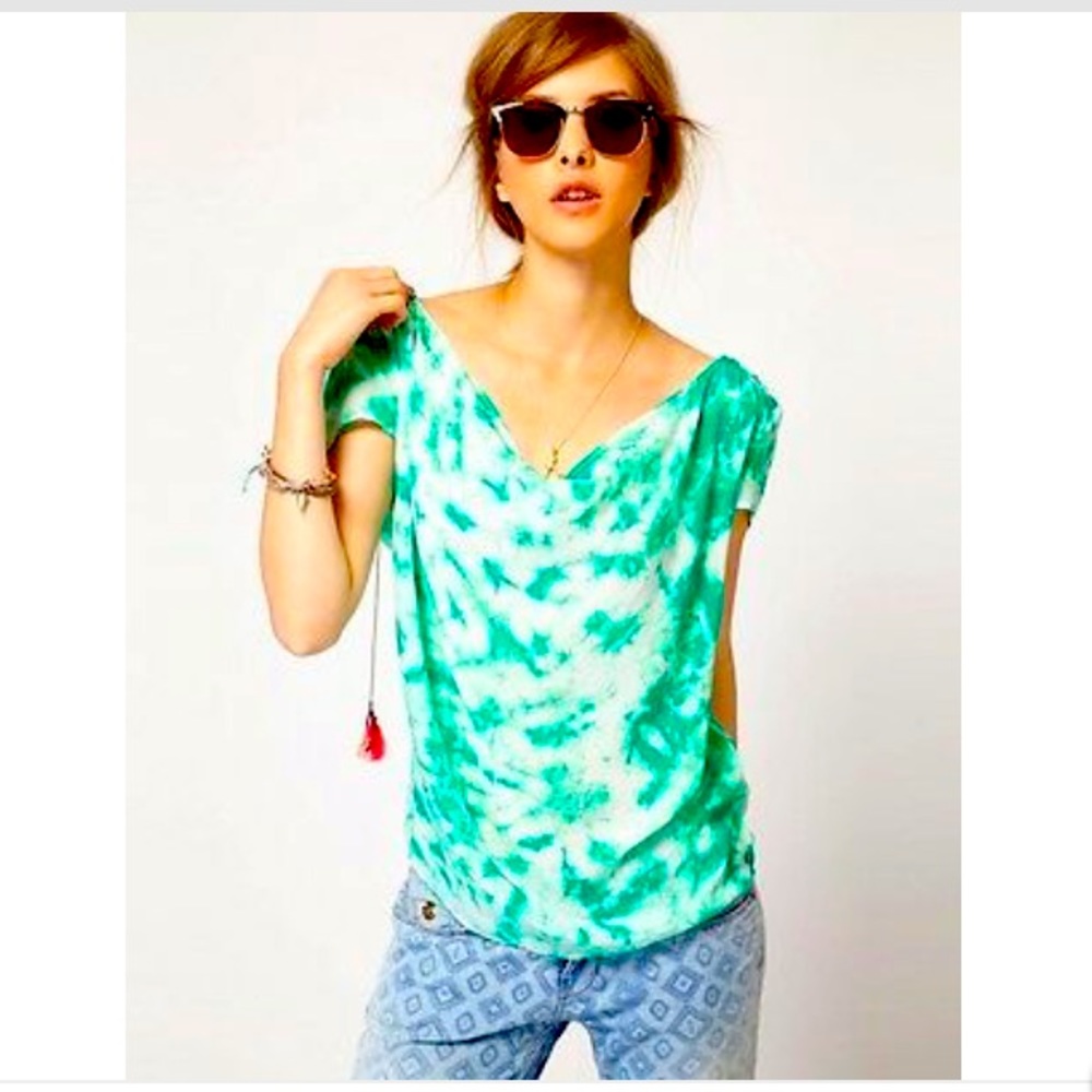 Anthropologie tie dye cowl neck beaded tassel top